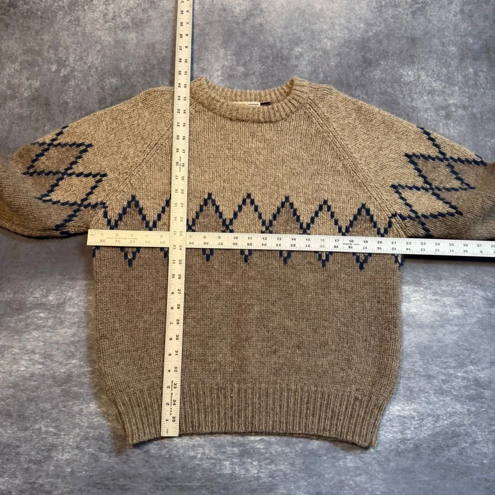 Vintage Gap Mens Medium 100% Wool Argyle Fair Isle Crewneck Sweater Brown Tan